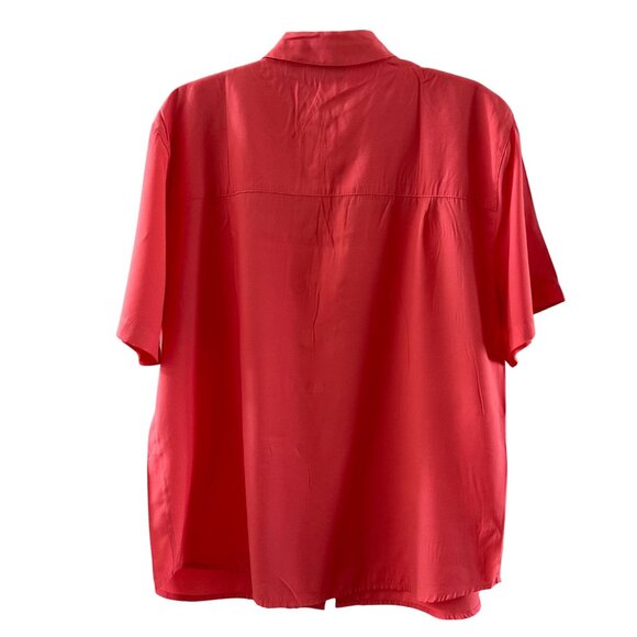 Alice Stuart Womens Coral Button-Down Short Sleeve Shirt XL Rayon/Polyester - Picture 2 of 4